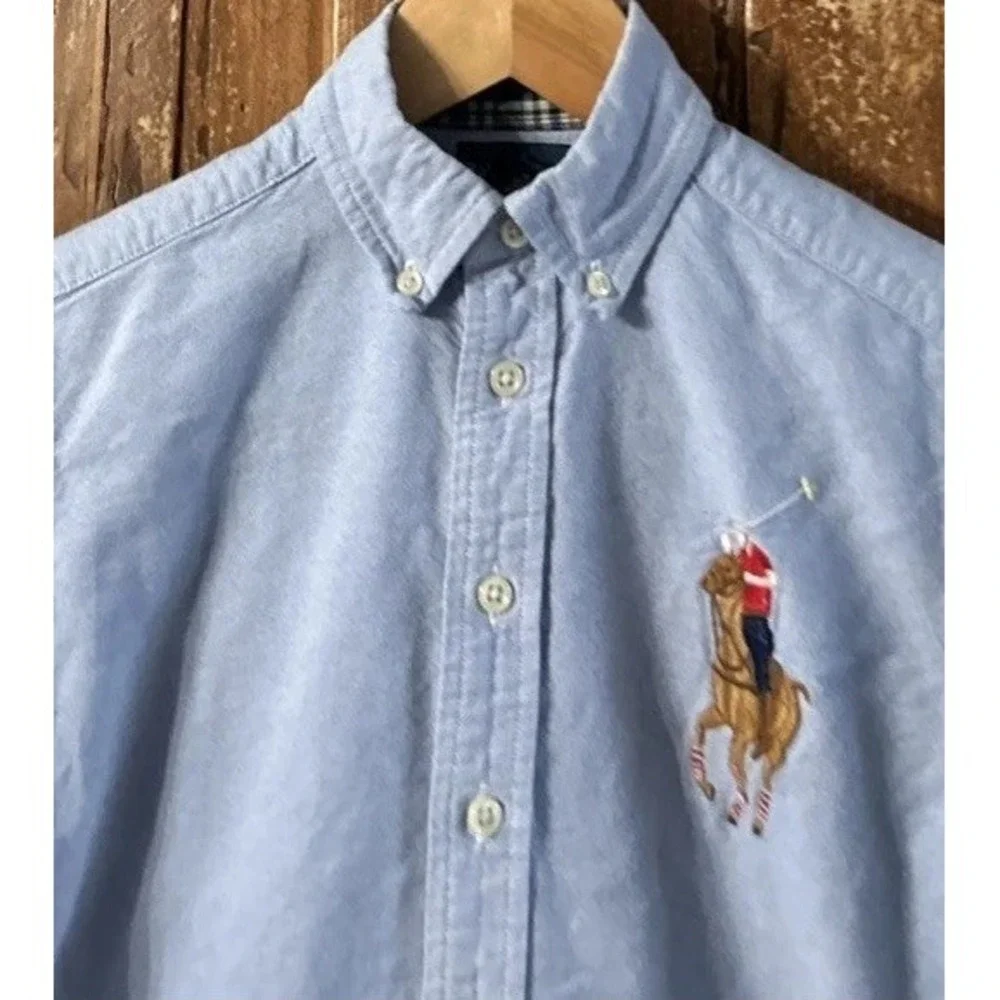 Boys Ralph Lauren Large Embroidered Polo Pony L/S Button Down Shirt Sz 8